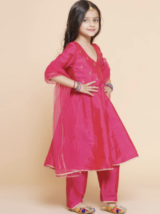 Pink Embroidered Kurta With Trousers & With Dupatta - Image 4
